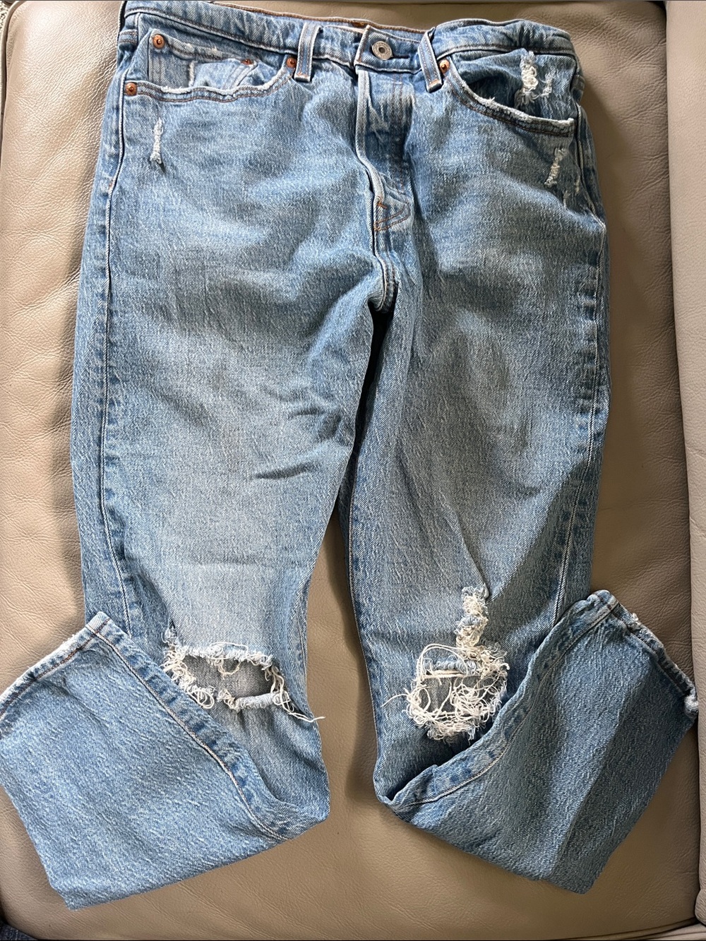 Levi’s Wedgie Premium Distressed Light Blue Jeans - Big E Vintage Inspired